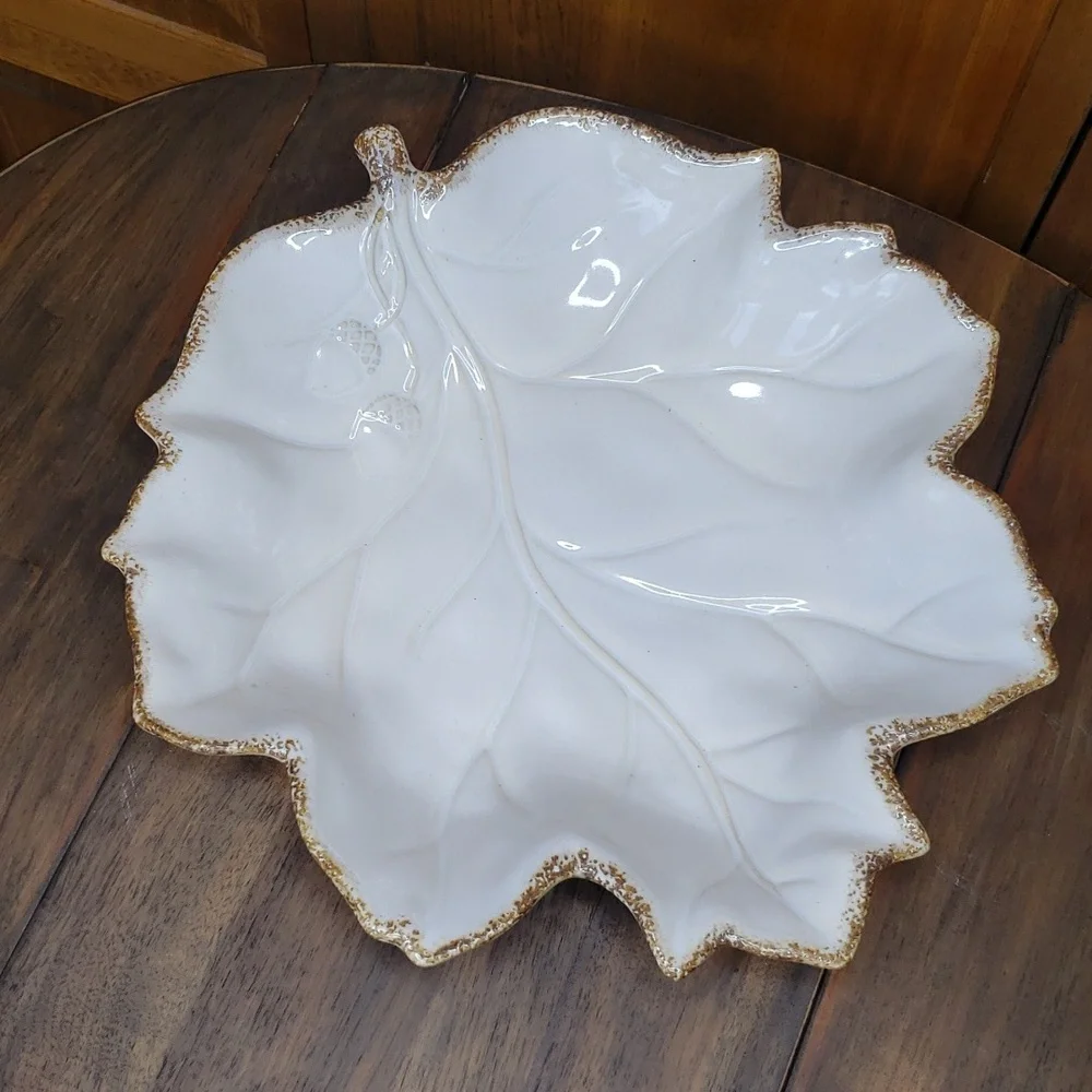 Pottery Barn Ceramic Leaf Shape Serving Bowl